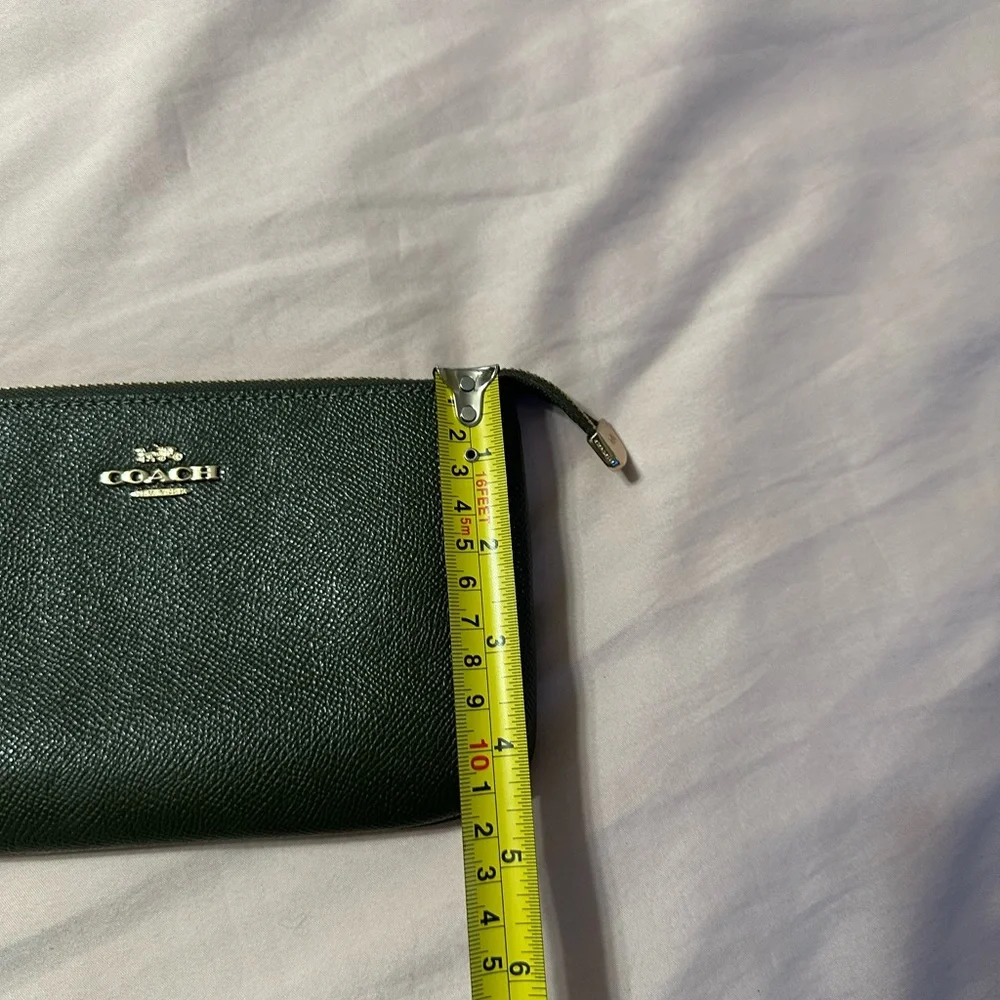 Coach Dark Green Leather Wristlet with Gold Chain Strap